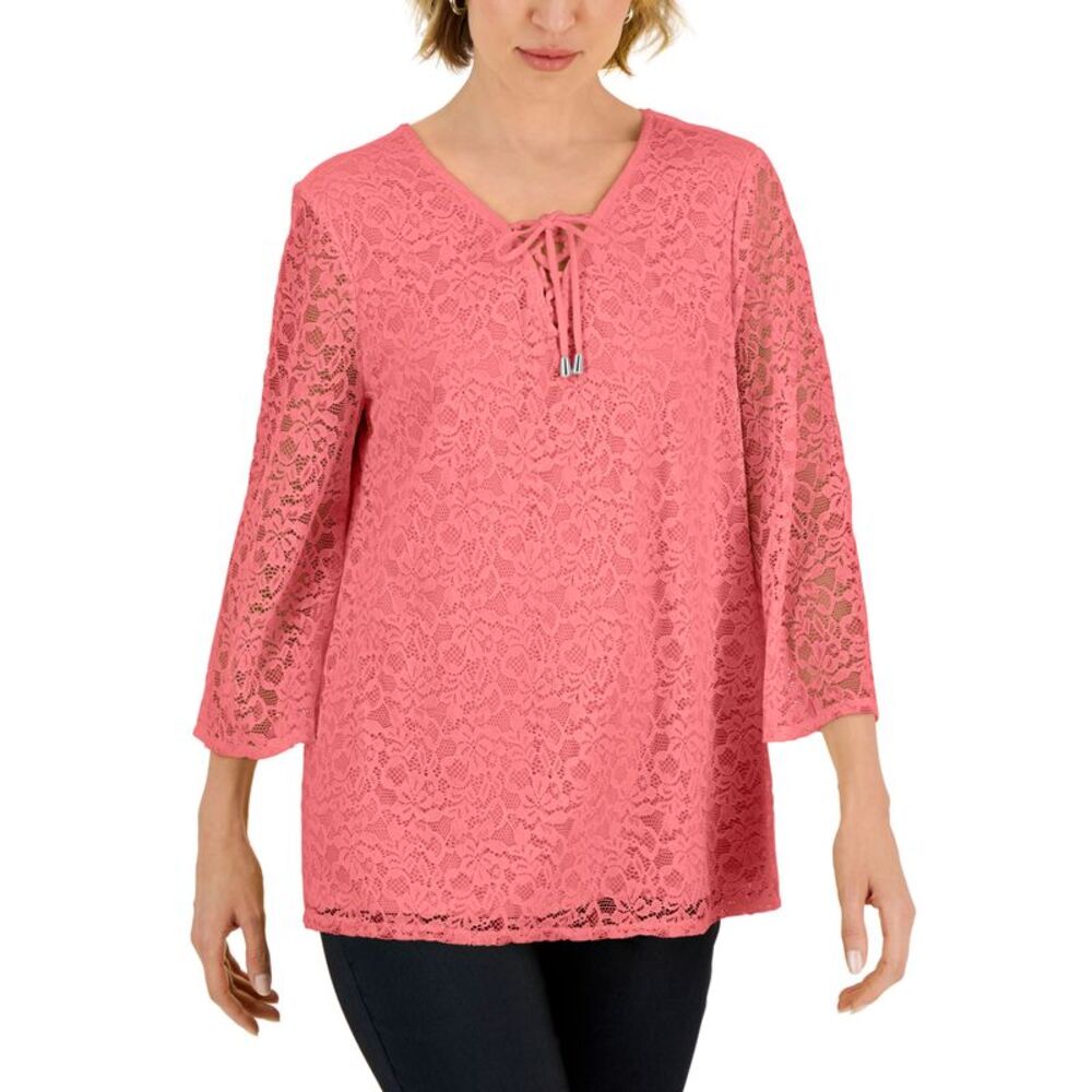 JM Collection Womens Lace Up Lace Top
